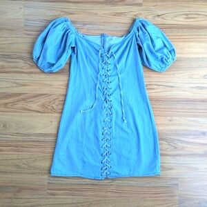 Blue Off-Shoulder Lace-Up Dress